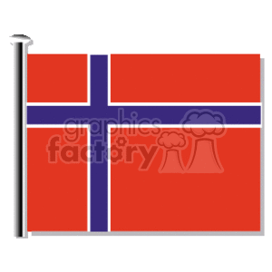 This clipart image features the national flag of Norway. The flag has a red background with a blue cross outlined in white that extends to the edges of the flag.