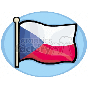 The image is a stylized cartoon clipart of the Czech Republic flag. The flag is depicted with two horizontal bands of white and red with a blue triangle extending from the flag's hoist side.