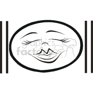 This image appears to be an abstract representation of a face with musical elements. However, the description you've given with keywords such as music notes double whole note Music does not accurately apply to the content of the image. There are no music notes or double whole notes visible in the image. It's a simple line drawing of a stylized face with closed eyes, lashes, a nose, and a smiling mouth.