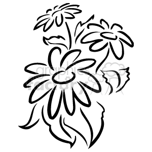 The clipart image shows a stylized representation of daisies, which are flowering plants. The design appears to be a simple black outline drawing that features several daisies with prominent petals and leaves.