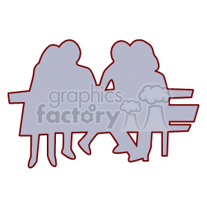 A Silhouette of Two Couples Sitting on a Park Bench