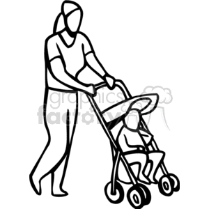 A black and white mother taking her baby for a walk in the stroller