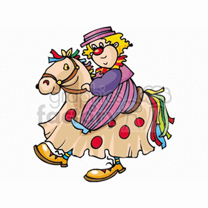 A Clow with Big Yellow Shoes Pretending to Ride a Horse Costume