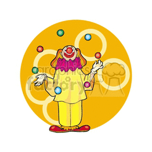 A Clown Dressed in Yellow Juggling multi colored balls