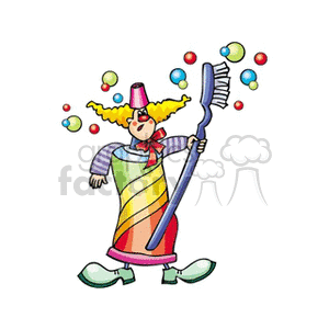 clown with a big toothbrush 