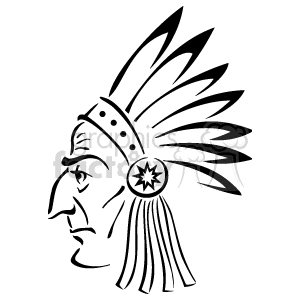 The clipart image depicts the profile of a person wearing a feathered headdress, which is often associated with Native American chiefs or warriors. The feathers are long and positioned at the back of the headband. The face in the image appears stoic with a defined jawline.