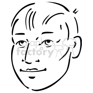 The clipart image shows a simple line drawing of a person's face featuring minimal details such as eyes, a nose, a mouth, and eyebrows. The hair and facial outlines are also depicted with single lines.