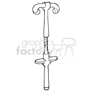 The clipart image shows a pogo stick, which is a device used for jumping off the ground in a standing position through the aid of a spring, or new high-performance technologies. The image is a simple, black and white line drawing.