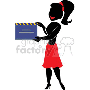 female holding clapboard