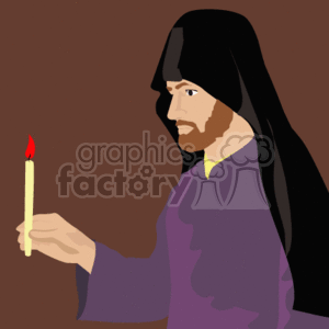 The image is a clipart illustration depicting a person holding a lit candle, which could suggest a moment of prayer or reflection in a religious context. The person is wearing what appears to be traditional or religious garb with long sleeves and a head covering.