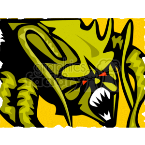 The clipart image appears to depict a stylized, cartoonish alien or monster with green skin, sharp teeth, red eyes, and pointy ears, set against a yellow background. The alien has an aggressive and possibly menacing expression.
