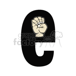 The clipart image shows the letter 'E' from the alphabet, combined with a hand making the sign language gesture for the letter 'E'. The gesture is positioned inside the dark shape of the letter, illustrating a visual fusion of the alphabet letter with its corresponding sign in American Sign Language (ASL).