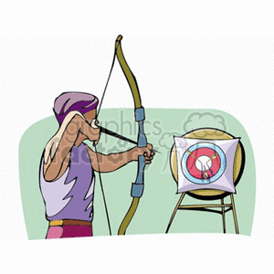 Person aiming a bow and arrow at a taget