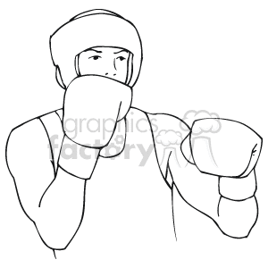 This clipart image features a line drawing of a boxer in a defensive stance. The boxer is wearing gloves and a headgear, which are typical protective equipment used in the sport of boxing.