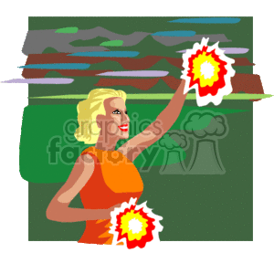 This clipart image features a cheerleader at a football game. She is holding pom-poms and appears to be smiling as she performs. The background suggests she is on the sidelines of a football field with spectators in the stands.
