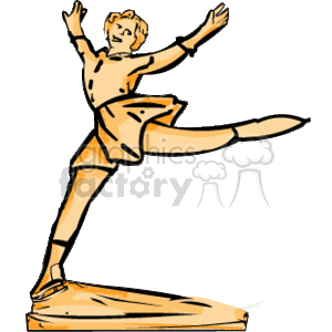 The clipart image shows a stylized illustration of a figure skater in a dynamic pose, implying movement on the ice. The skater appears to be performing a skating maneuver, possibly a spin or a jump, with one leg extended back and arms outstretched. The skater is wearing ice skates and a costume that is typical for figure skating.