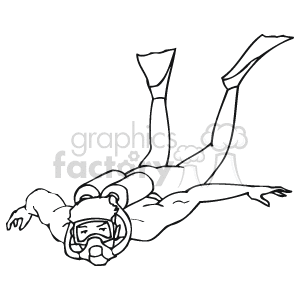 The image is a black and white clipart of a person scuba diving. They appear to be submerged, swimming underwater with fins on their feet and wearing a scuba mask and snorkel.