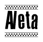 The image contains the text Aleta in a bold, stylized font, with a checkered flag pattern bordering the top and bottom of the text.