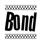 The image contains the text Bond in a bold, stylized font, with a checkered flag pattern bordering the top and bottom of the text.