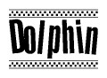 The clipart image displays the text Dolphin in a bold, stylized font. It is enclosed in a rectangular border with a checkerboard pattern running below and above the text, similar to a finish line in racing. 