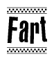 The image contains the text Fart in a bold, stylized font, with a checkered flag pattern bordering the top and bottom of the text.