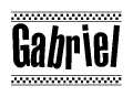 The clipart image displays the text Gabriel in a bold, stylized font. It is enclosed in a rectangular border with a checkerboard pattern running below and above the text, similar to a finish line in racing. 
