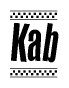 The clipart image displays the text Kab in a bold, stylized font. It is enclosed in a rectangular border with a checkerboard pattern running below and above the text, similar to a finish line in racing. 