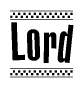 The image contains the text Lord in a bold, stylized font, with a checkered flag pattern bordering the top and bottom of the text.