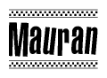 The image contains the text Mauran in a bold, stylized font, with a checkered flag pattern bordering the top and bottom of the text.