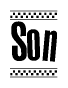 The clipart image displays the text Son in a bold, stylized font. It is enclosed in a rectangular border with a checkerboard pattern running below and above the text, similar to a finish line in racing. 