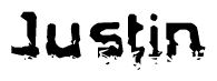 The image contains the word Justin in a stylized font with a static looking effect at the bottom of the words
