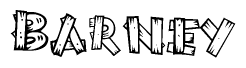 The clipart image shows the name Barney stylized to look like it is constructed out of separate wooden planks or boards, with each letter having wood grain and plank-like details.