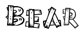 The clipart image shows the name Bear stylized to look like it is constructed out of separate wooden planks or boards, with each letter having wood grain and plank-like details.