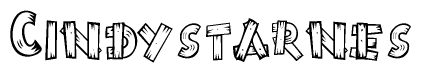 The clipart image shows the name Cindystarnes stylized to look as if it has been constructed out of wooden planks or logs. Each letter is designed to resemble pieces of wood.