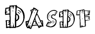 The image contains the name Dasdf written in a decorative, stylized font with a hand-drawn appearance. The lines are made up of what appears to be planks of wood, which are nailed together