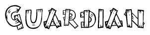 The image contains the name Guardian written in a decorative, stylized font with a hand-drawn appearance. The lines are made up of what appears to be planks of wood, which are nailed together