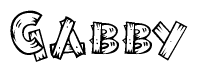 The image contains the name Gabby written in a decorative, stylized font with a hand-drawn appearance. The lines are made up of what appears to be planks of wood, which are nailed together