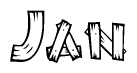 The image contains the name Jan written in a decorative, stylized font with a hand-drawn appearance. The lines are made up of what appears to be planks of wood, which are nailed together