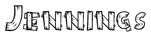 The clipart image shows the name Jennings stylized to look as if it has been constructed out of wooden planks or logs. Each letter is designed to resemble pieces of wood.