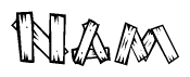 The clipart image shows the name Nam stylized to look as if it has been constructed out of wooden planks or logs. Each letter is designed to resemble pieces of wood.