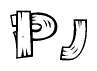 The image contains the name Pj written in a decorative, stylized font with a hand-drawn appearance. The lines are made up of what appears to be planks of wood, which are nailed together