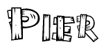 The image contains the name Pier written in a decorative, stylized font with a hand-drawn appearance. The lines are made up of what appears to be planks of wood, which are nailed together