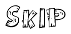The clipart image shows the name Skip stylized to look as if it has been constructed out of wooden planks or logs. Each letter is designed to resemble pieces of wood.