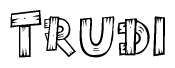 The clipart image shows the name Trudi stylized to look like it is constructed out of separate wooden planks or boards, with each letter having wood grain and plank-like details.