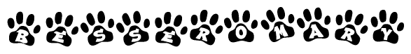 The image shows a series of animal paw prints arranged horizontally. Within each paw print, there's a letter; together they spell Besseromary