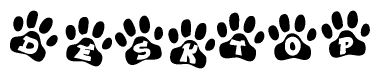 The image shows a row of animal paw prints, each containing a letter. The letters spell out the word Desktop within the paw prints.