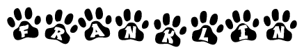 The image shows a series of animal paw prints arranged horizontally. Within each paw print, there's a letter; together they spell Franklin