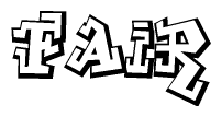 The clipart image depicts the word Fair in a style reminiscent of graffiti. The letters are drawn in a bold, block-like script with sharp angles and a three-dimensional appearance.