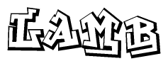 The clipart image depicts the word Lamb in a style reminiscent of graffiti. The letters are drawn in a bold, block-like script with sharp angles and a three-dimensional appearance.