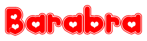 The image displays the word Barabra written in a stylized red font with hearts inside the letters.